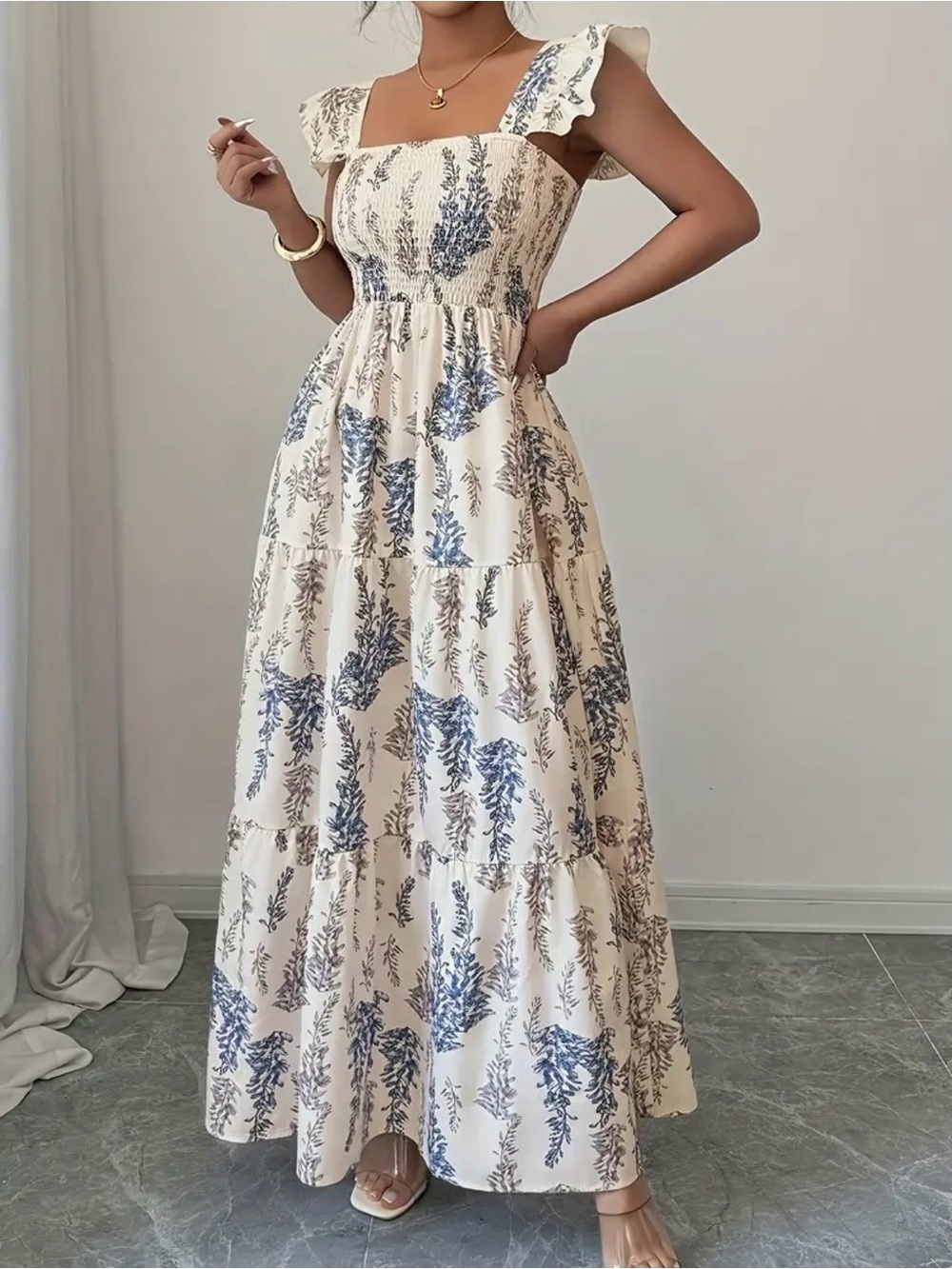 Blue Floral Maxi Dress NWT Size L Sundress Wedding Guest